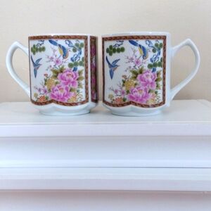 Japanese Oriental Homco Floral Mugs Hexagon Shaped 9 Oz NWOT